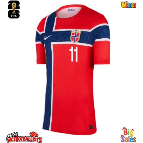 Norway Jorgen Strand Larsen #11 Replica Home Stadium Shirt for Women World Cup 2026 Short Sleeve
